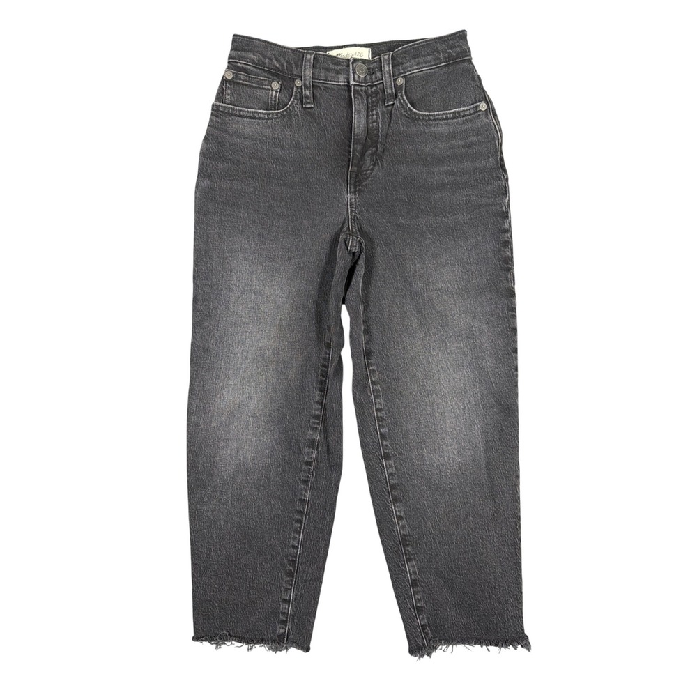 Madewell Balloon Jeans 23P Petite Faded‎ Black High Rise Raw Hem Lunar Wash